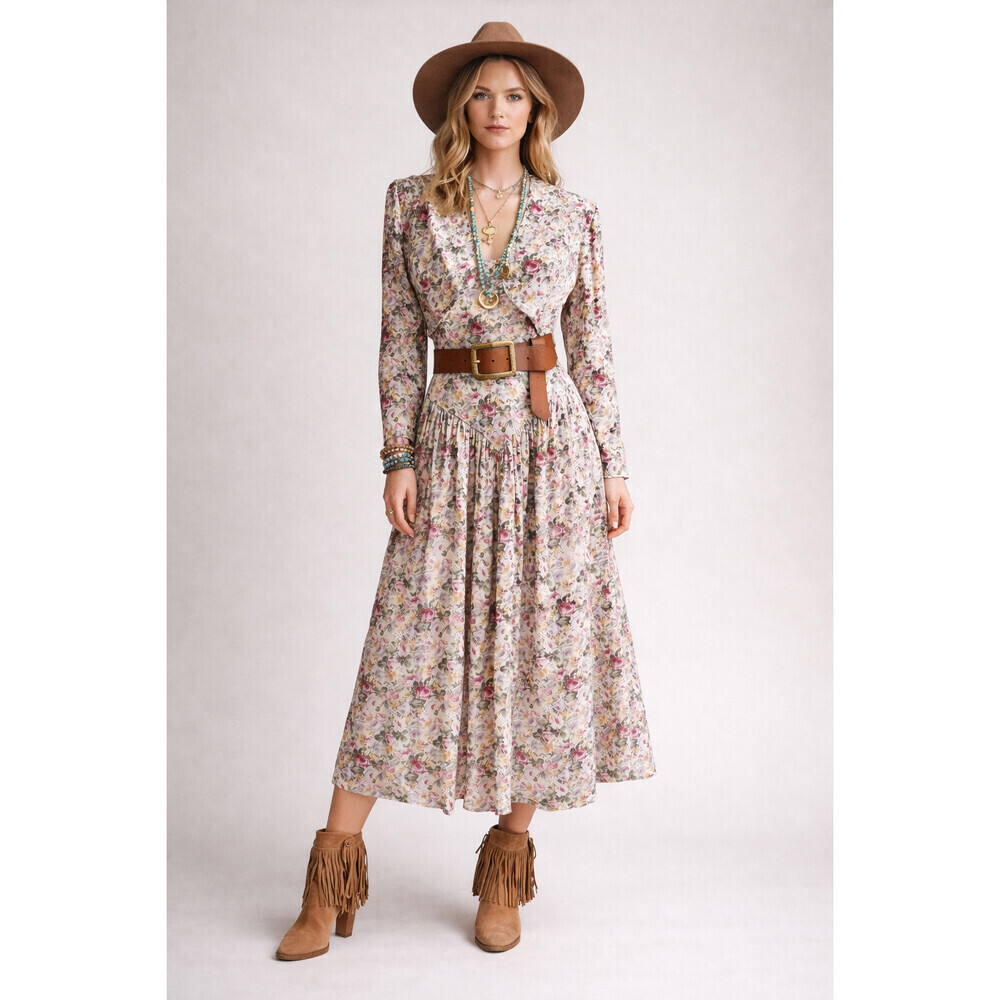 Vintage 90s Models Centre Floral Dress and Bolero Jacket Set S